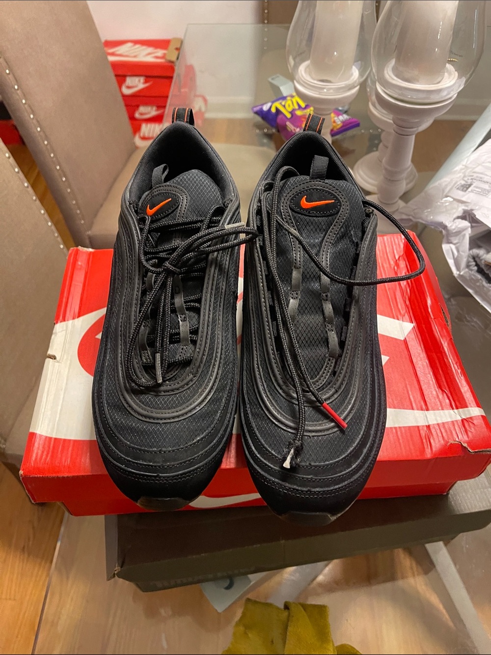 Nike Men’s Black Sneakers with Orange Swoosh